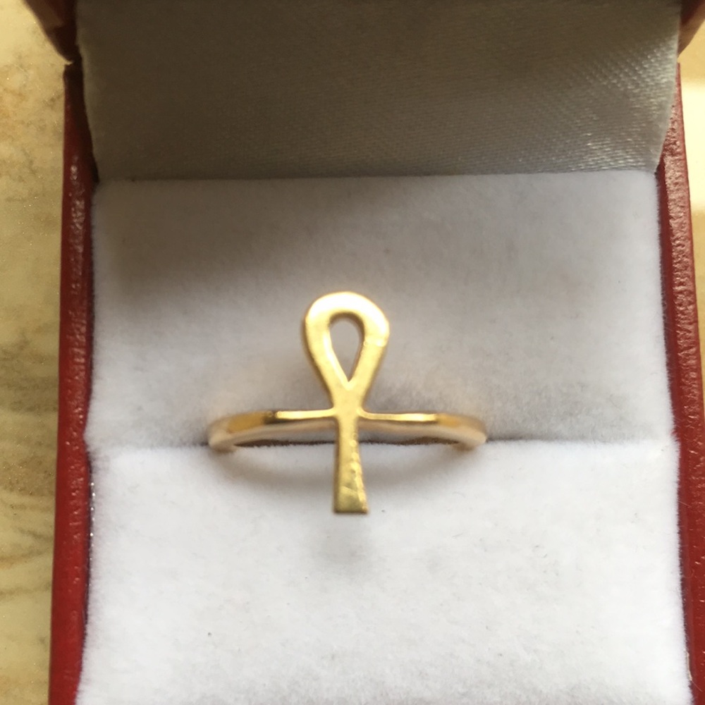 Vintage 14K Solid Yellow Gold Ankh Ring Boho Chic